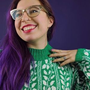 Vintage Green Floral 1980s Sparkle Sweater